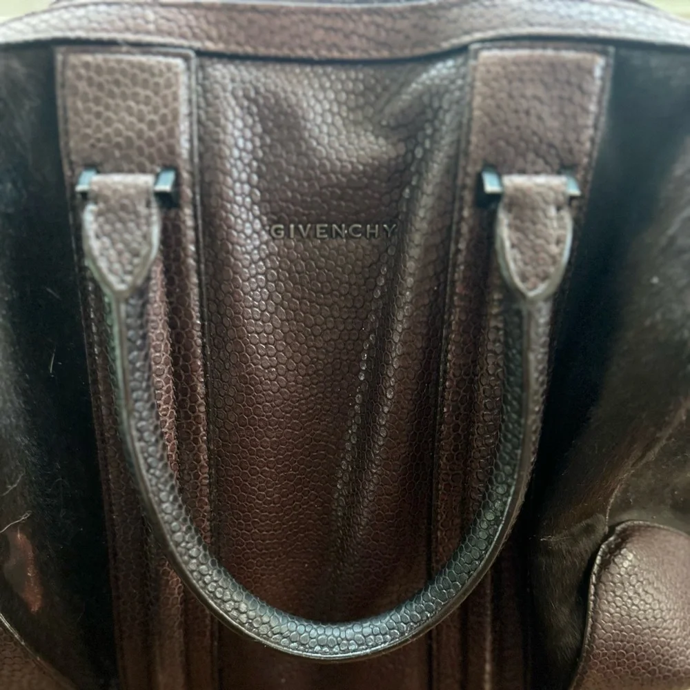 Lizard Embossed Calfskin Calf Hair Medium Lucrezia Tote Dark Brown